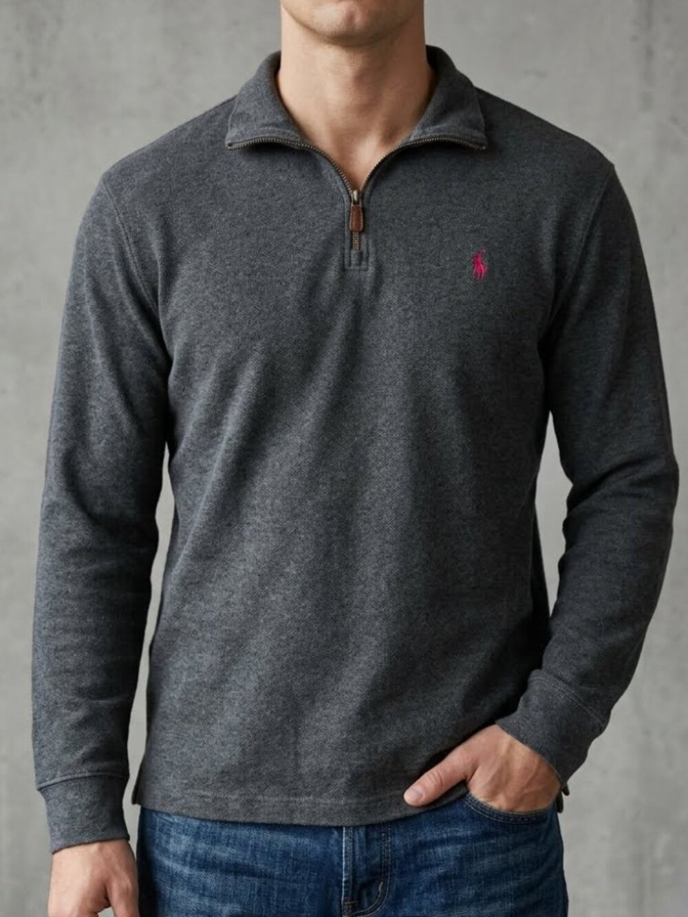 Polo Ralph Lauren Quarter Zip Pullover Sweater Charcoal Pony Logo Grey Men's L